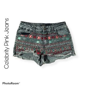 Celebrity Pink Washout Black Tribal Design Shorts